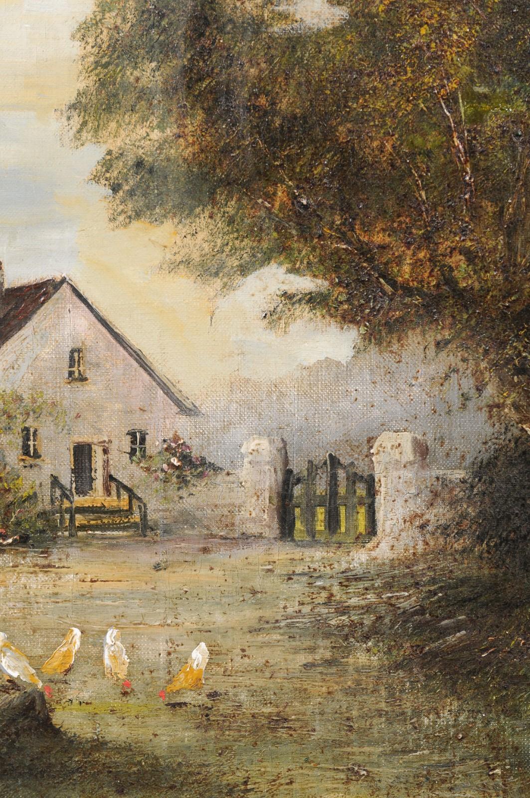 Huile sur toile encadrée de l'école française de Barbizon, peinture pastorale, signée Th. Linsyer en vente 2