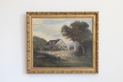 French Barbizon School Framed Oil on Canvas Pastoral Painting Signed Th. Linsyer