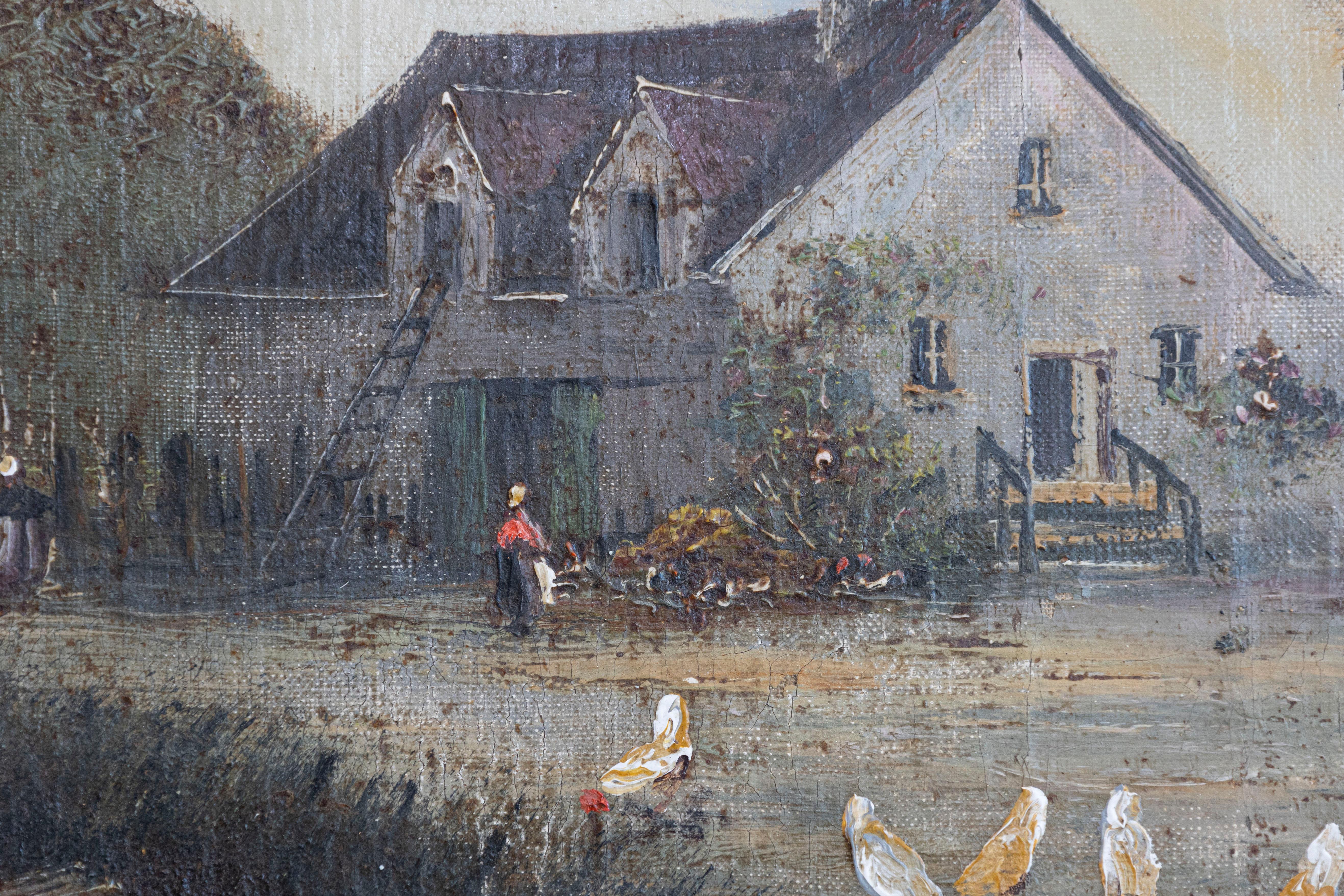 Pintura pastoral al óleo sobre lienzo enmarcada de la escuela francesa de Barbizon Firmada Th. Linsyer en Bueno estado para la venta en Atlanta, GA