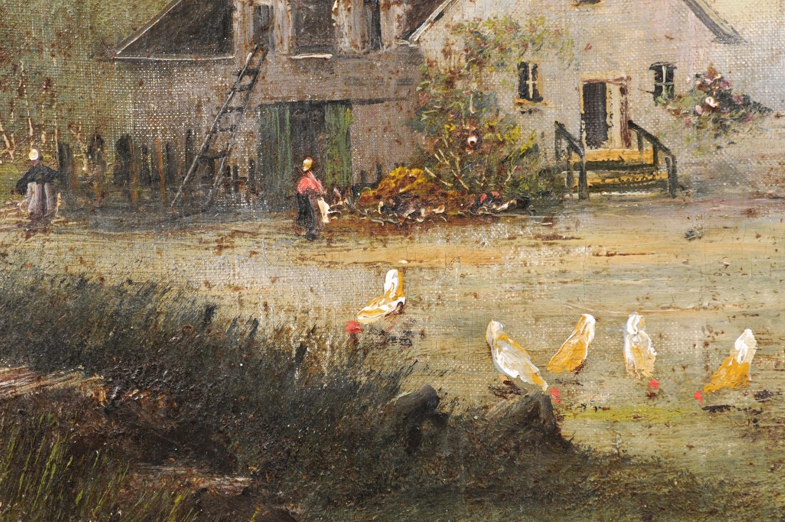 Huile sur toile encadrée de l'école française de Barbizon, peinture pastorale, signée Th. Linsyer en vente 1