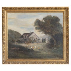 Pittura pastorale francese della Scuola di Barbizon incorniciata e firmata Th. Linsyer