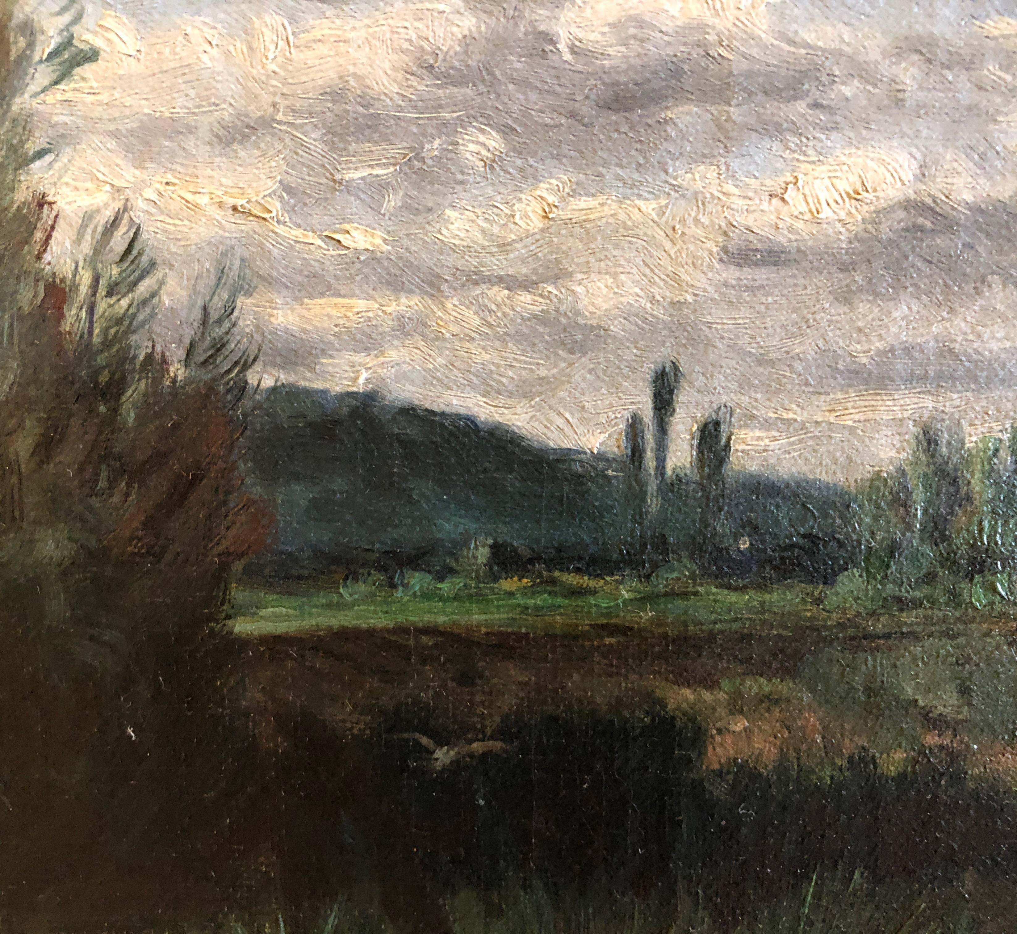 French Barbizon School Oil on Canvas In Good Condition For Sale In Natchez, MS