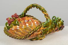 French Barbotine Basket with Grapes and Strawberries
