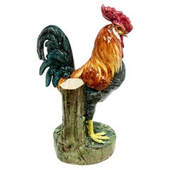 French Barbotine Ceramic Vase and Rooster, Late 19th Century, Vallauris