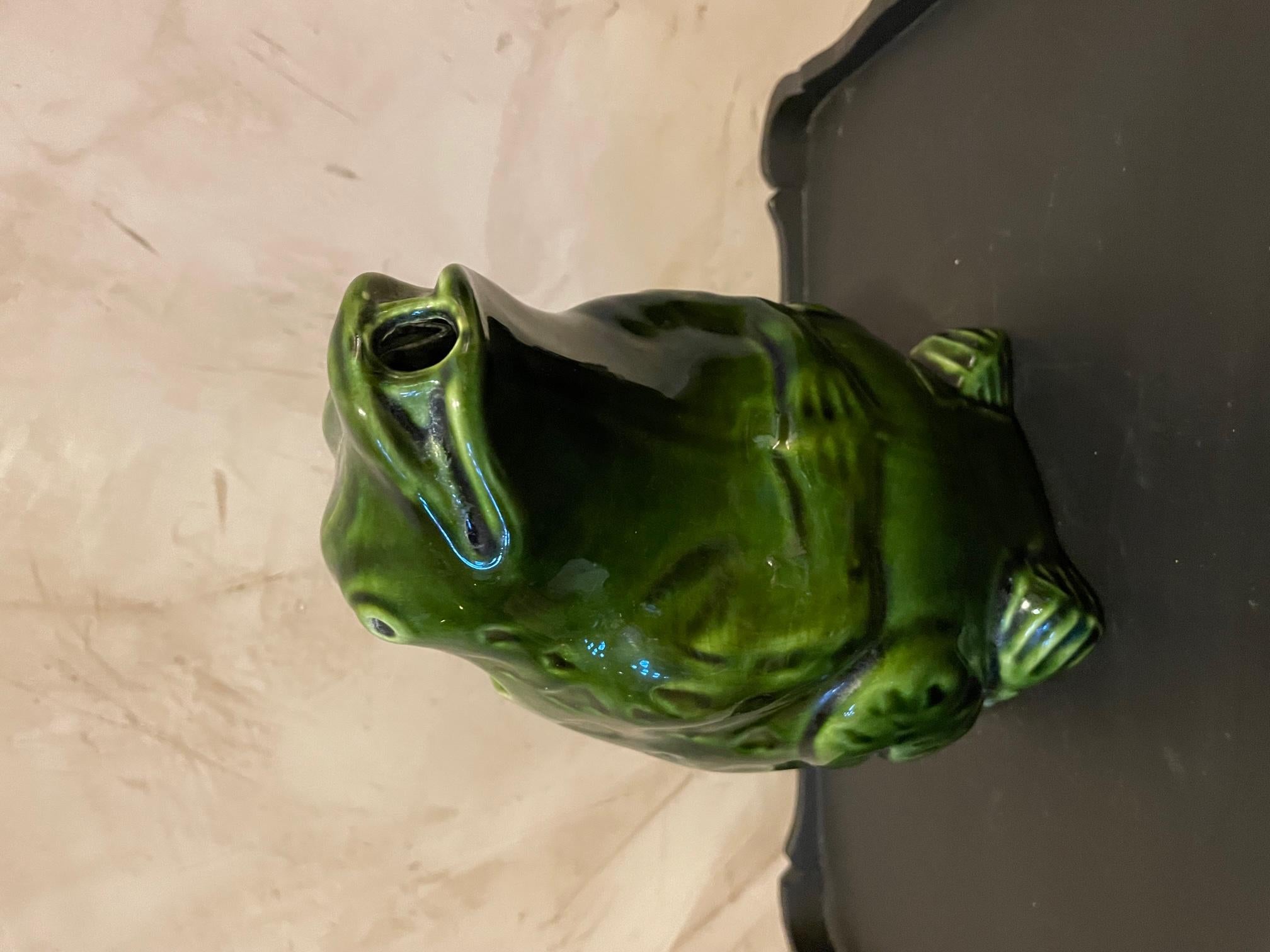 French Barbotine Earthenware L'heritier Guyot Frog Pitcher, 1950s In Good Condition In LEGNY, FR