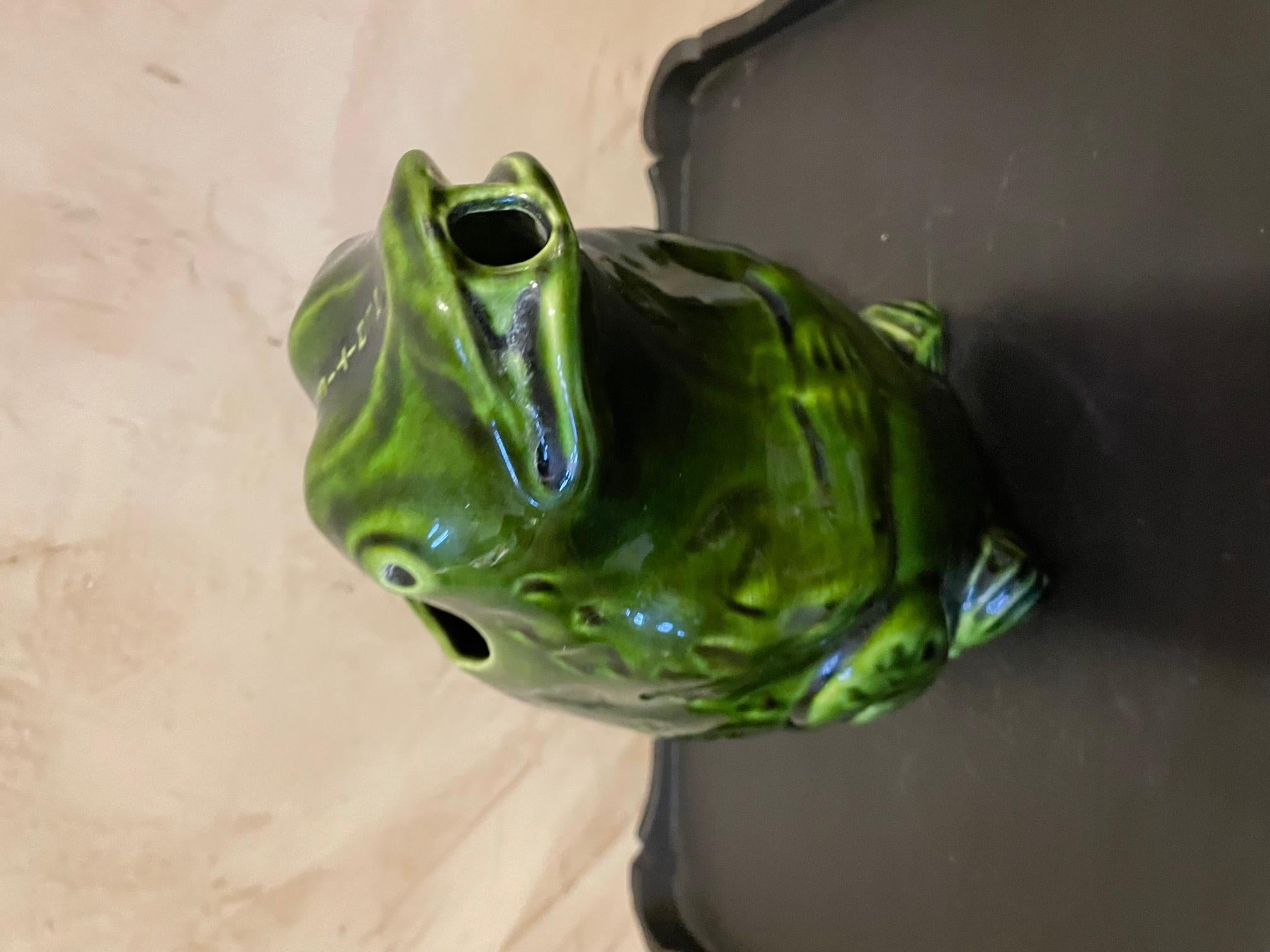 Mid-20th Century French Barbotine Earthenware L'heritier Guyot Frog Pitcher, 1950s