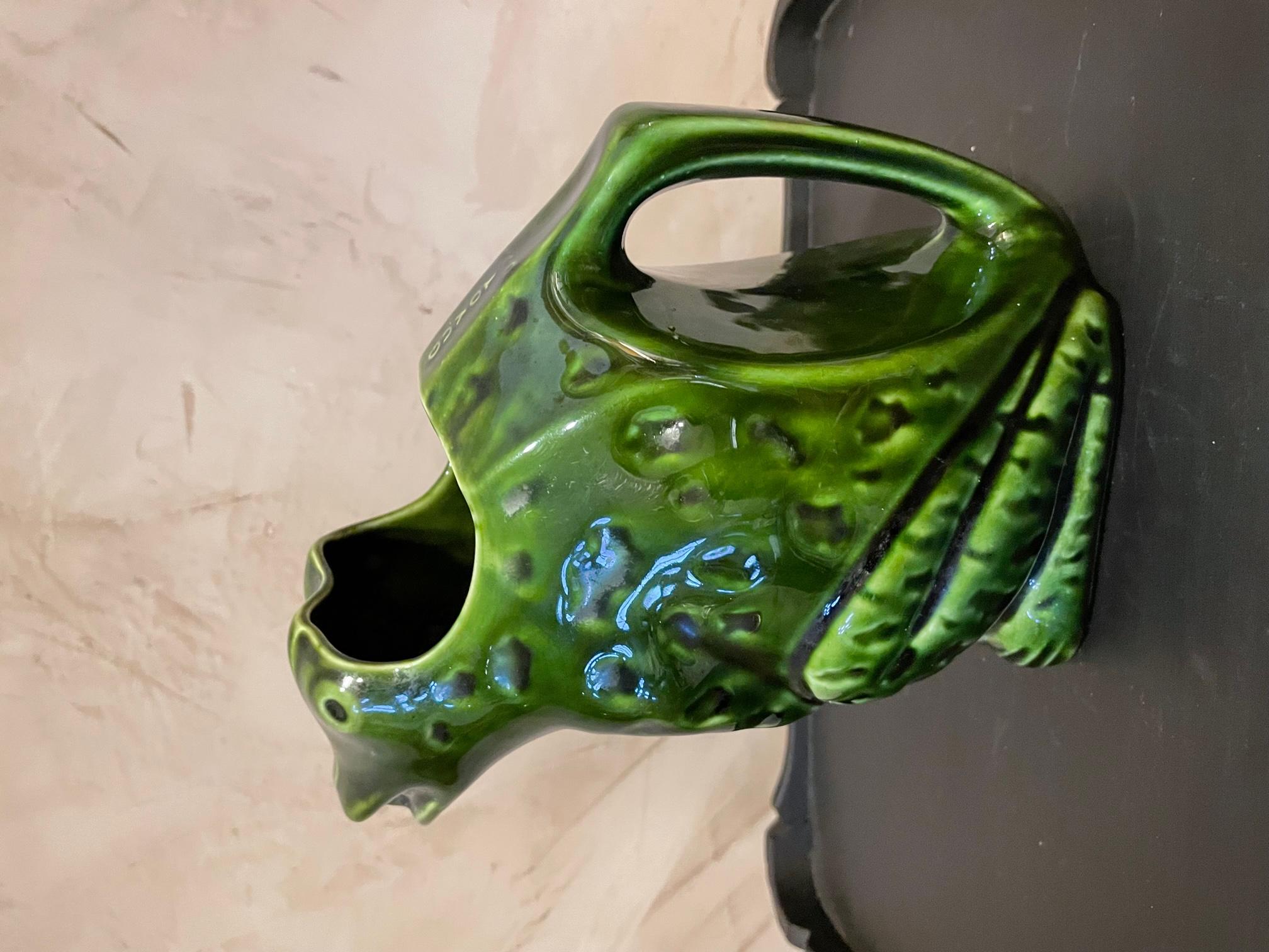French Barbotine Earthenware L'heritier Guyot Frog Pitcher, 1950s 1
