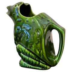 Vintage French Barbotine Earthenware L'heritier Guyot Frog Pitcher, 1950s