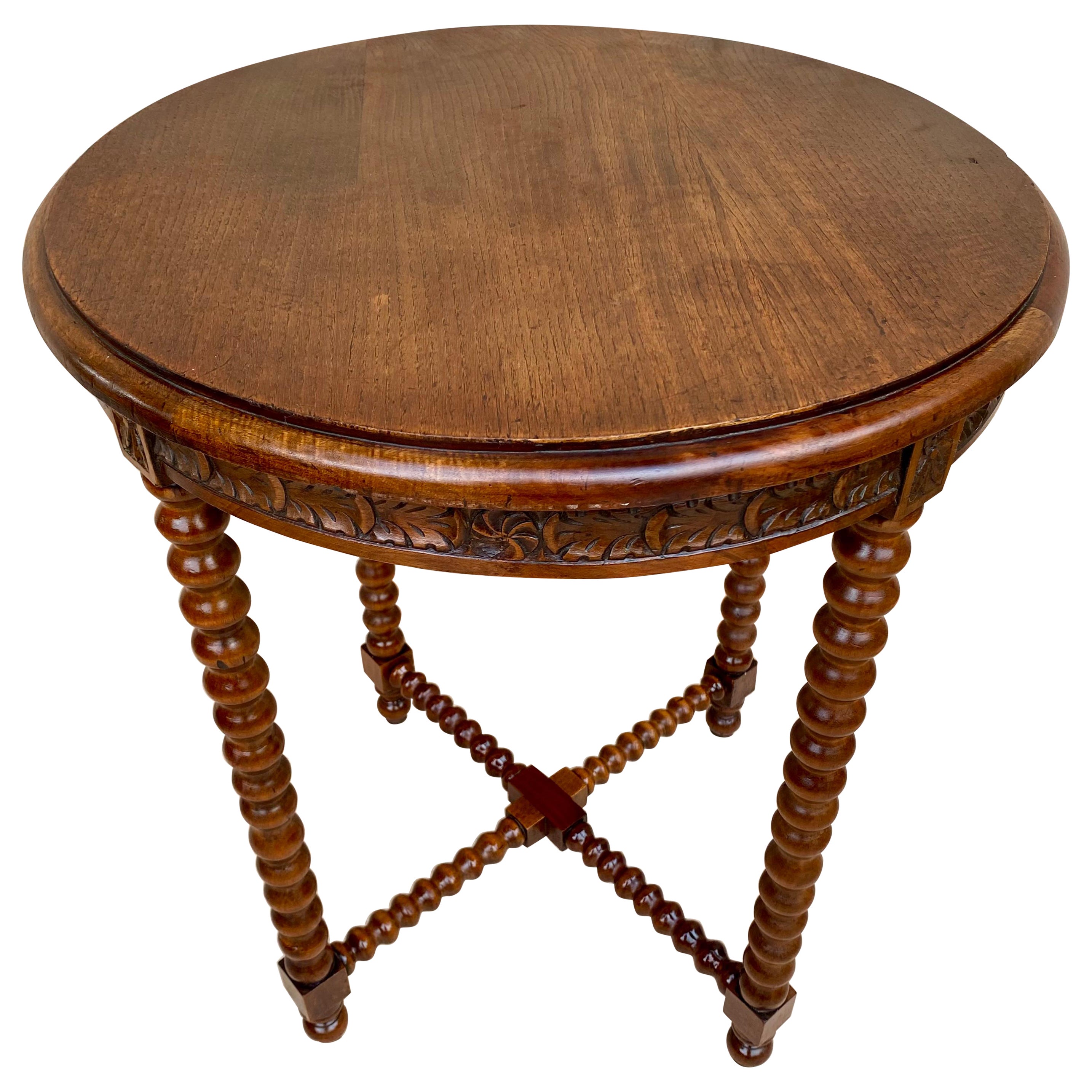 Table de barley française avec pieds en loupe, fin du 19ème siècle