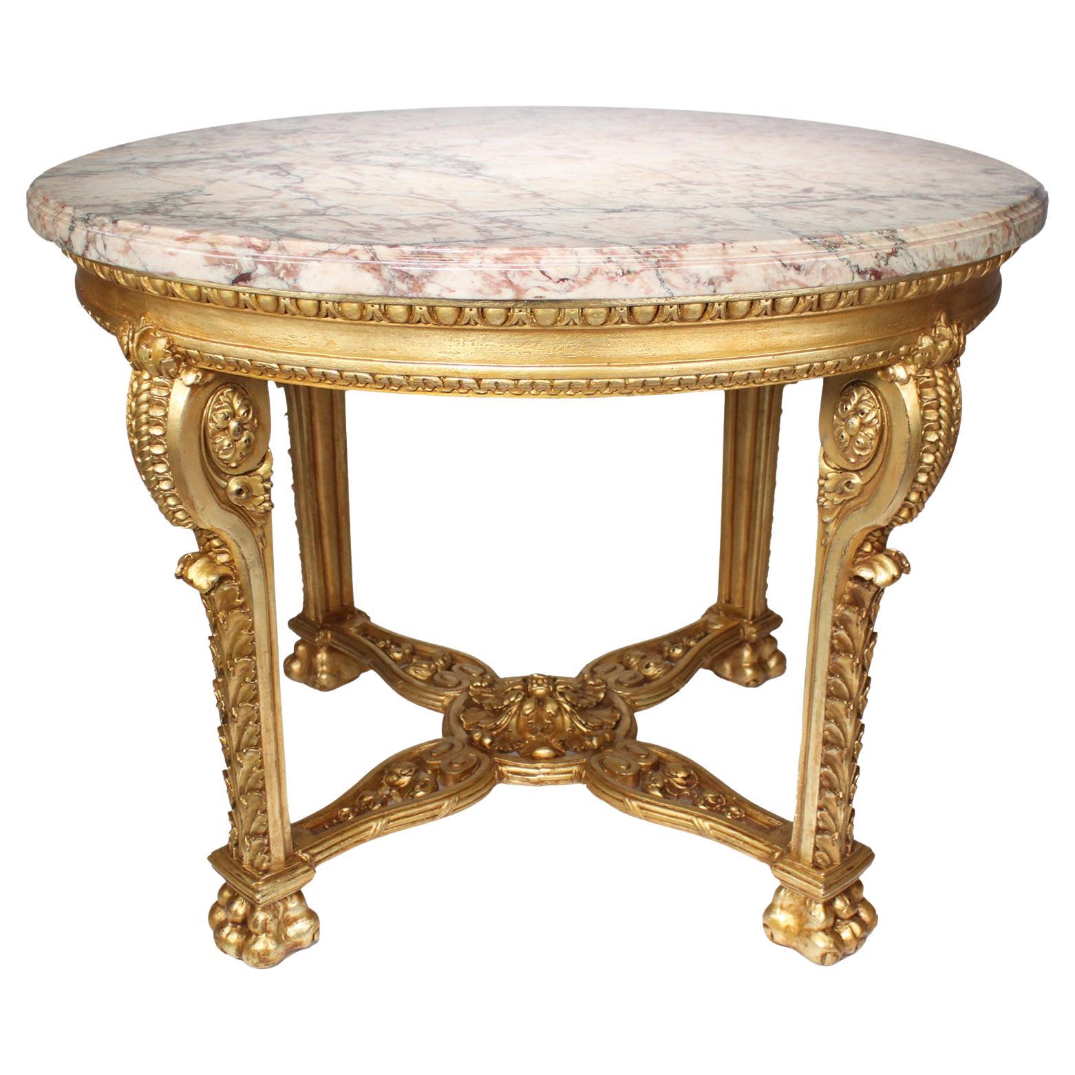 Bois doré de style baroque français du XIX-XXe siècle de style Louis XV/XVI transitionnel sculpté