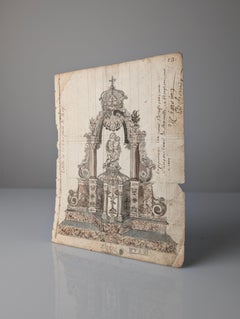 French Baroque Altarpiece Architectural Sketch with Manuscript Approval, 1738