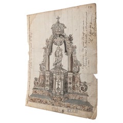 French Baroque Altarpiece Architectural Sketch with Manuscript Approval, 1738