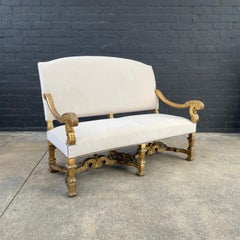 French Baroque Carved Giltwood Love Seat Sofa
