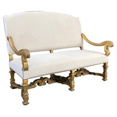 French Baroque Carved Giltwood Love Seat Sofa