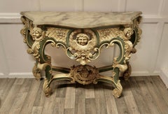 French Baroque Console Table, Carved and Painted with the Faces of Angels
