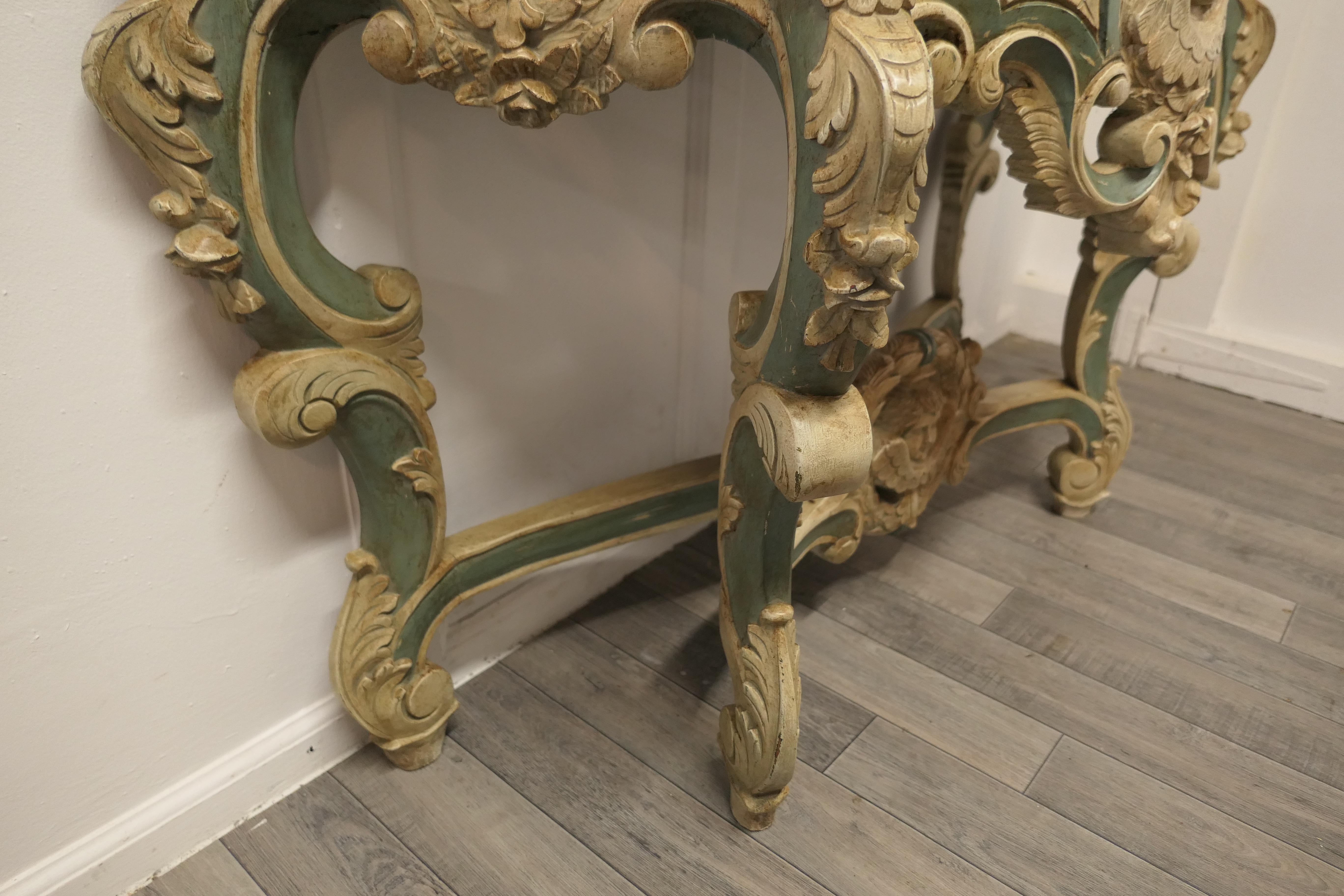 French Baroque Console Table, Carved and Painted with the Faces of Angels For Sale 3