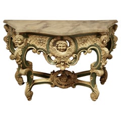 French Baroque Console Table, Carved and Painted with the Faces of Angels