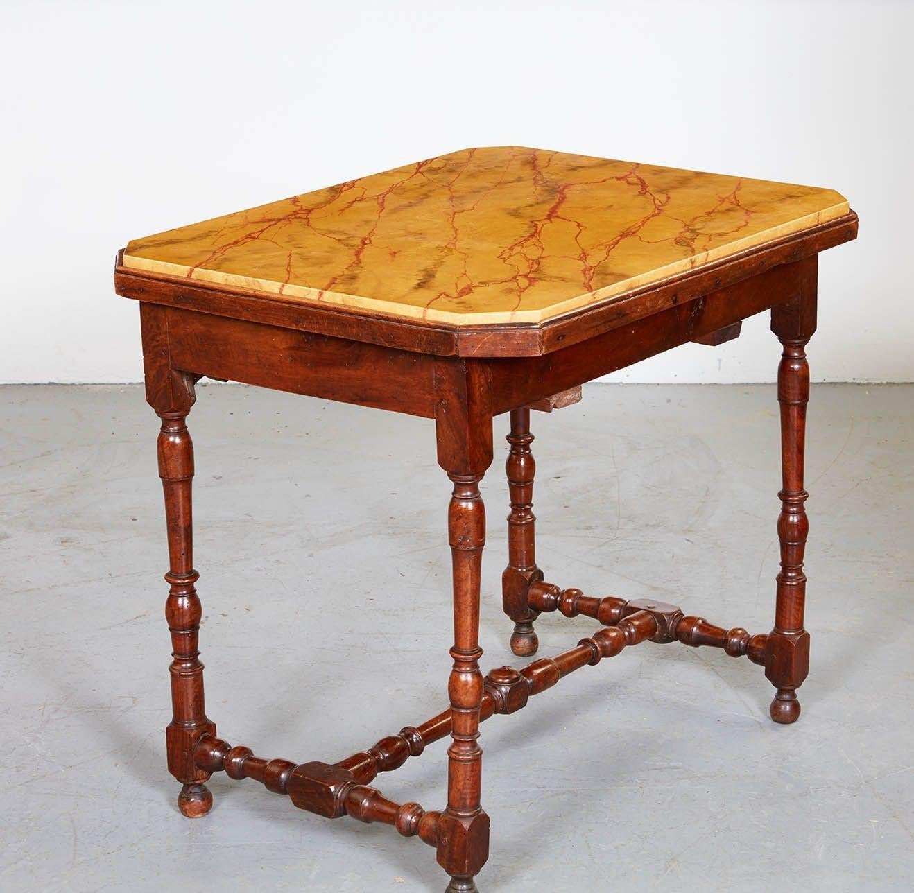 Walnut French Baroque Faux Marble Side Table For Sale