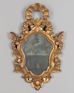 French Baroque Giltwood Mirror, Hand-Carved, Shell Motif, Circa 1920