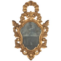 French Baroque Giltwood Mirror, Hand-Carved, Shell Motif, Circa 1920