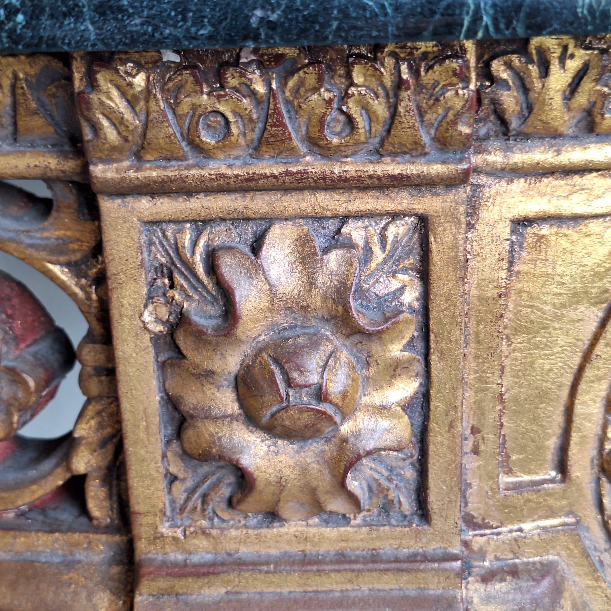 French Baroque Half-Moon Wall Console With Marble And Six Legs For Sale 6