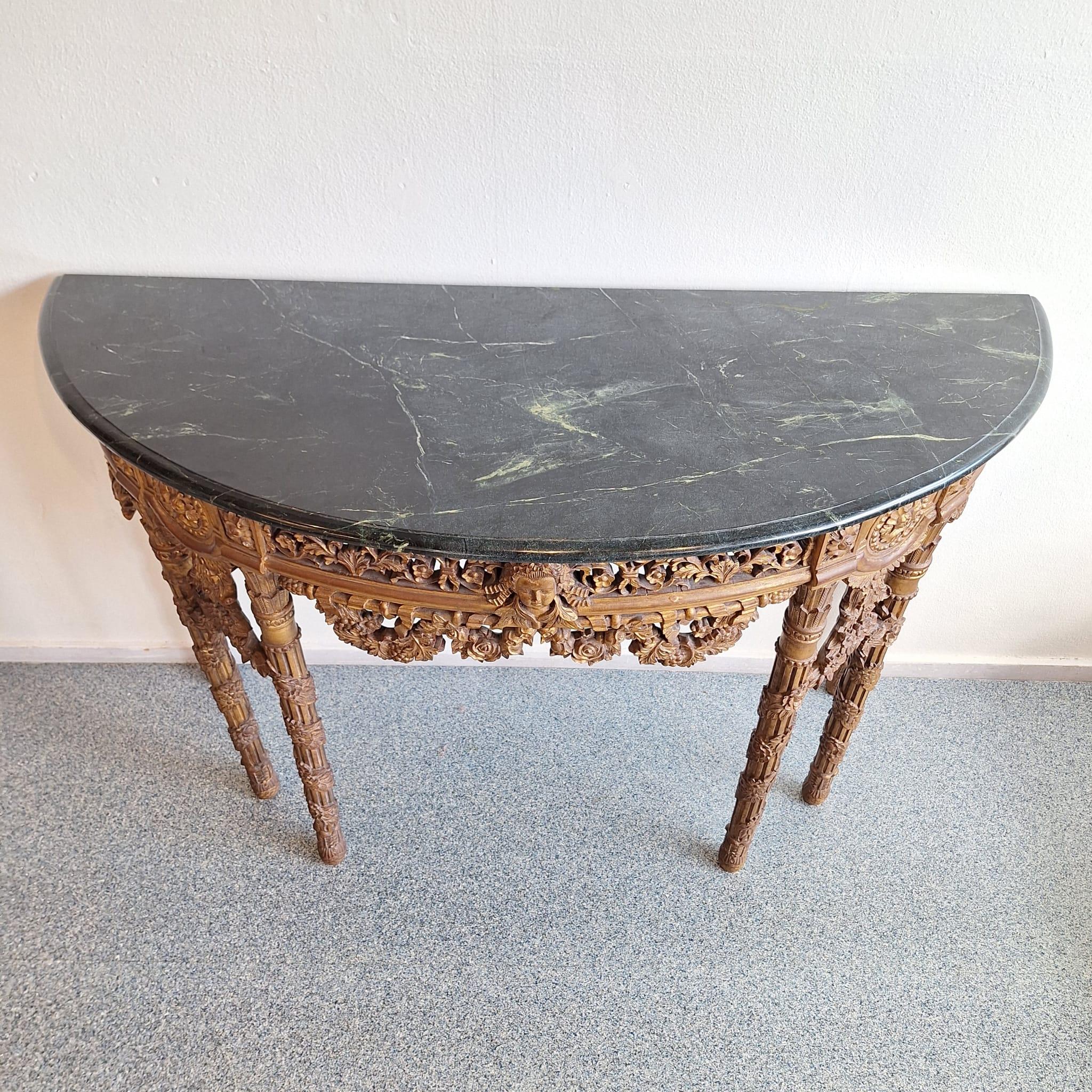 French Baroque Half-Moon Wall Console With Marble And Six Legs For Sale 7