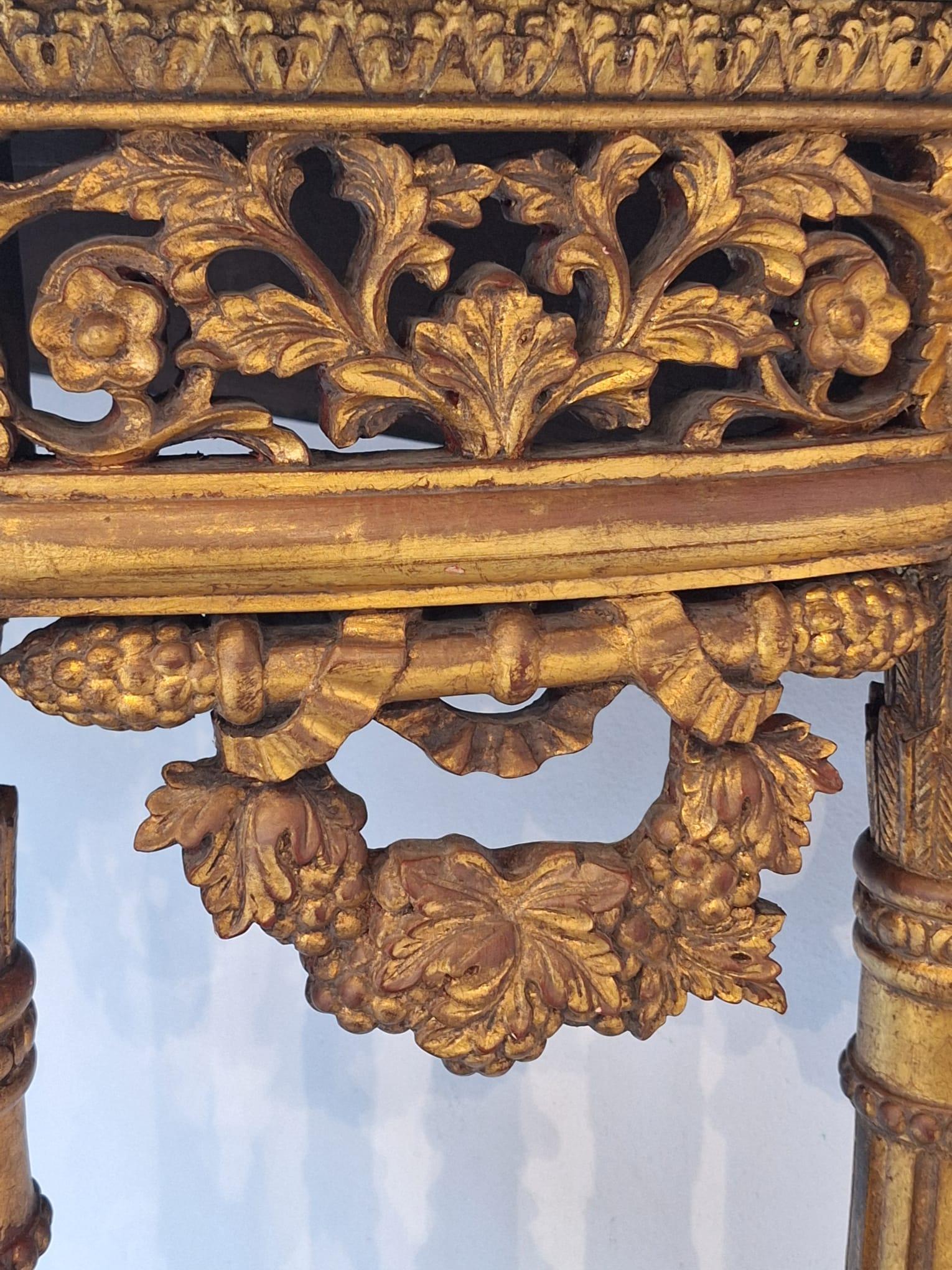 French Baroque Half-Moon Wall Console With Marble And Six Legs For Sale 10