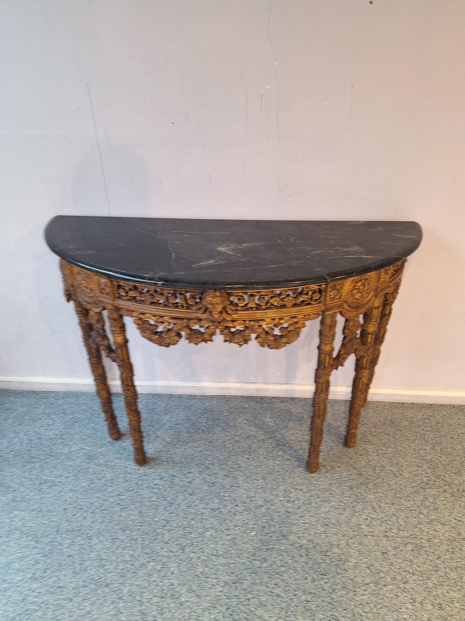 French Baroque Half-Moon Wall Console With Marble And Six Legs For Sale 11