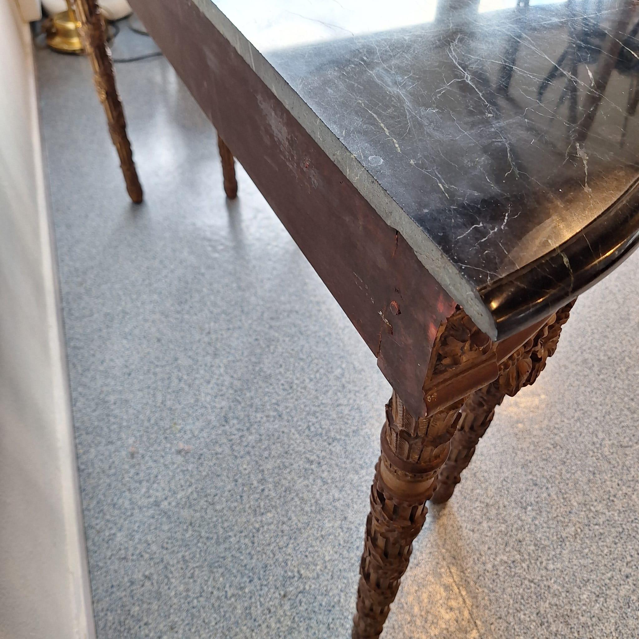 18th Century French Baroque Half-Moon Wall Console With Marble And Six Legs For Sale
