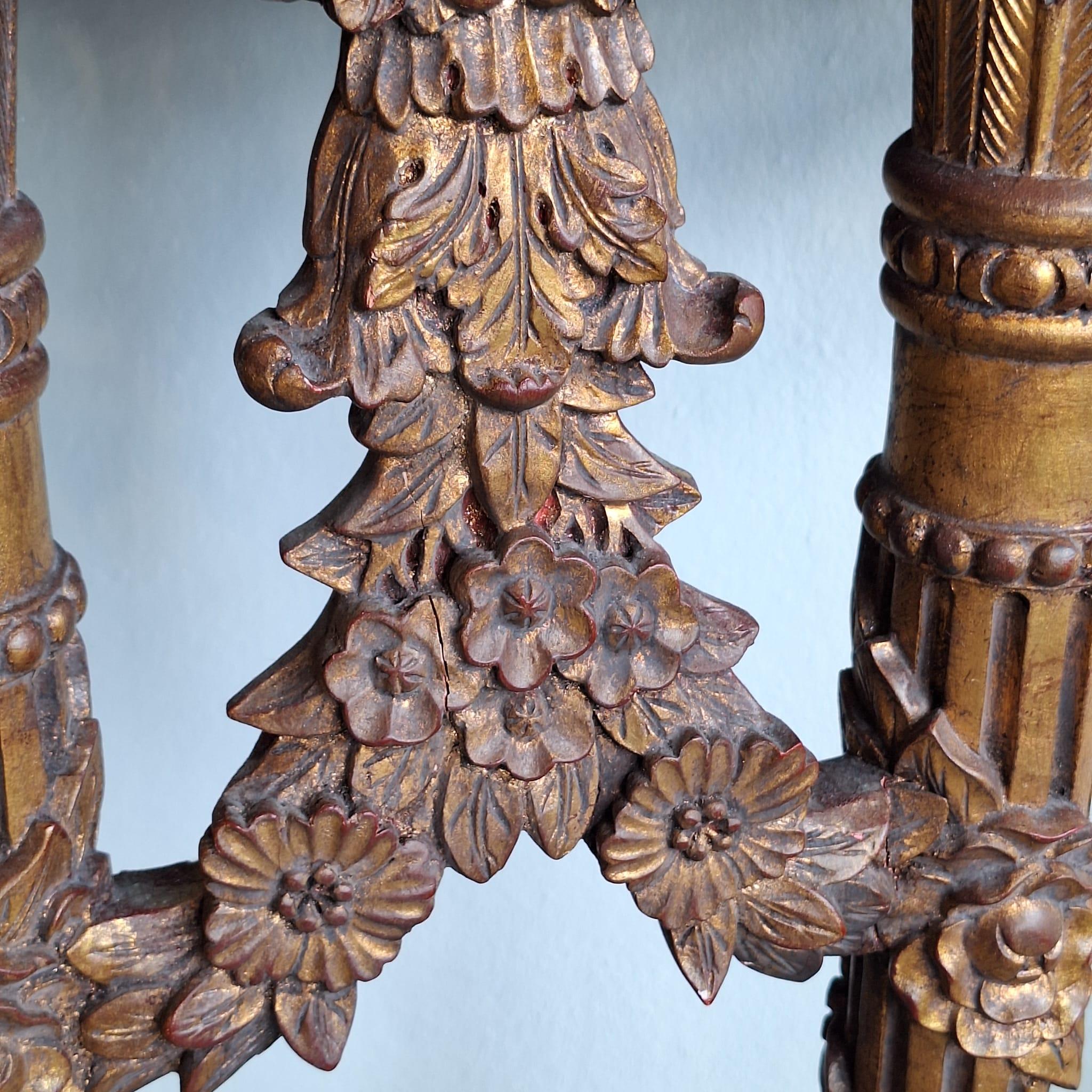 French Baroque Half-Moon Wall Console With Marble And Six Legs For Sale 4