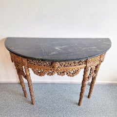 French Baroque Half-Moon Wall Console With Marble And Six Legs