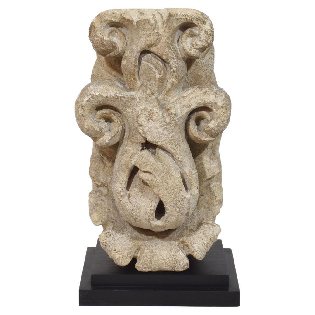 French Baroque Hand Carved Stone Acanthus Leave Finial Ornament 1600-1700