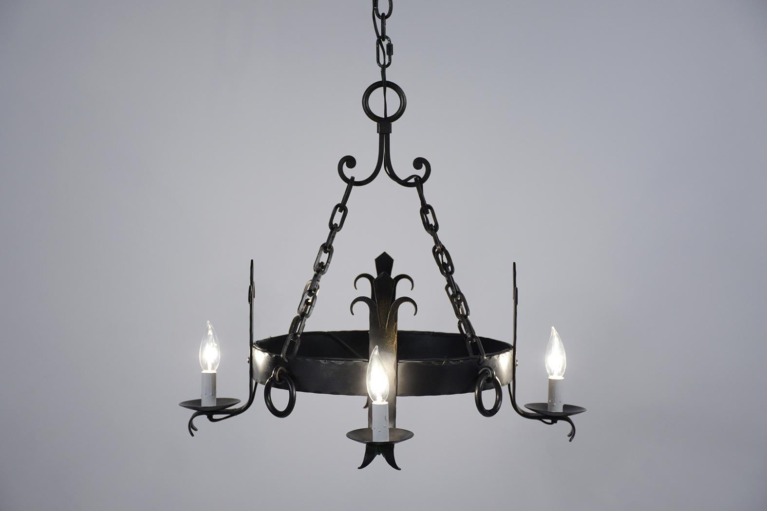 Patinated Baroque Iron Chandelier