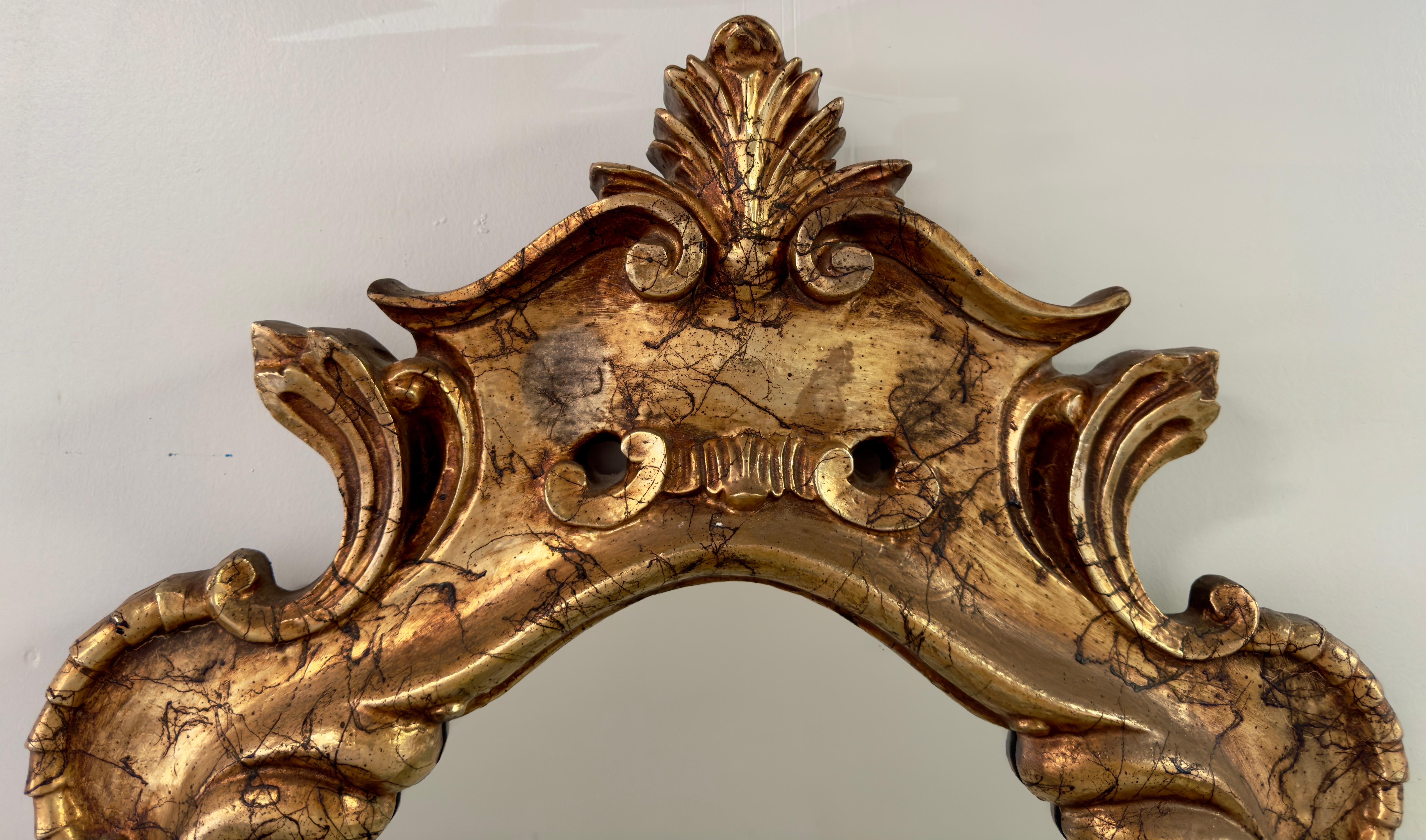 French Baroque Louis XV Style Antiqued Gold Wall or Console Mirror, a Pair For Sale 5