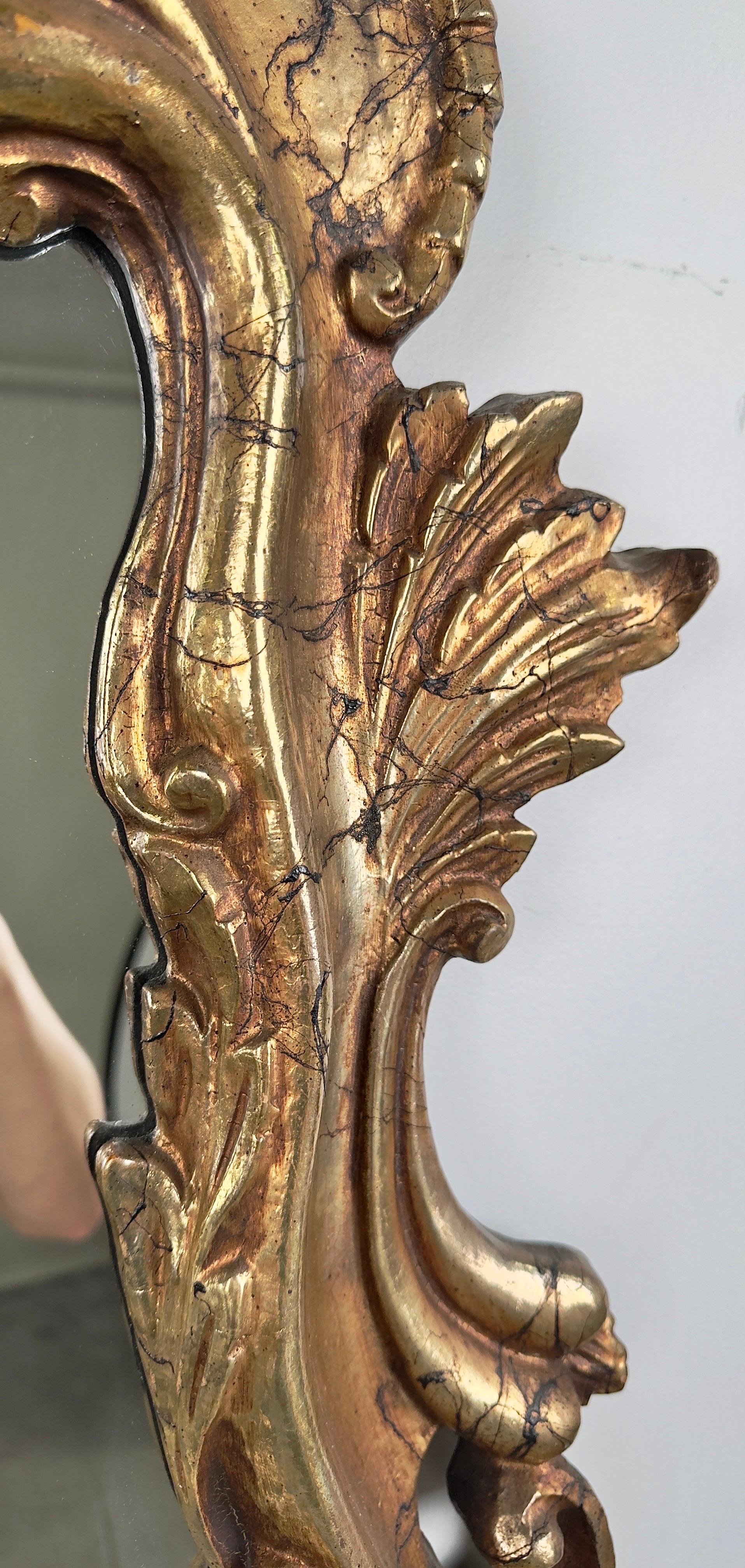 Wood French Baroque Louis XV Style Antiqued Gold Wall or Console Mirror, a Pair For Sale