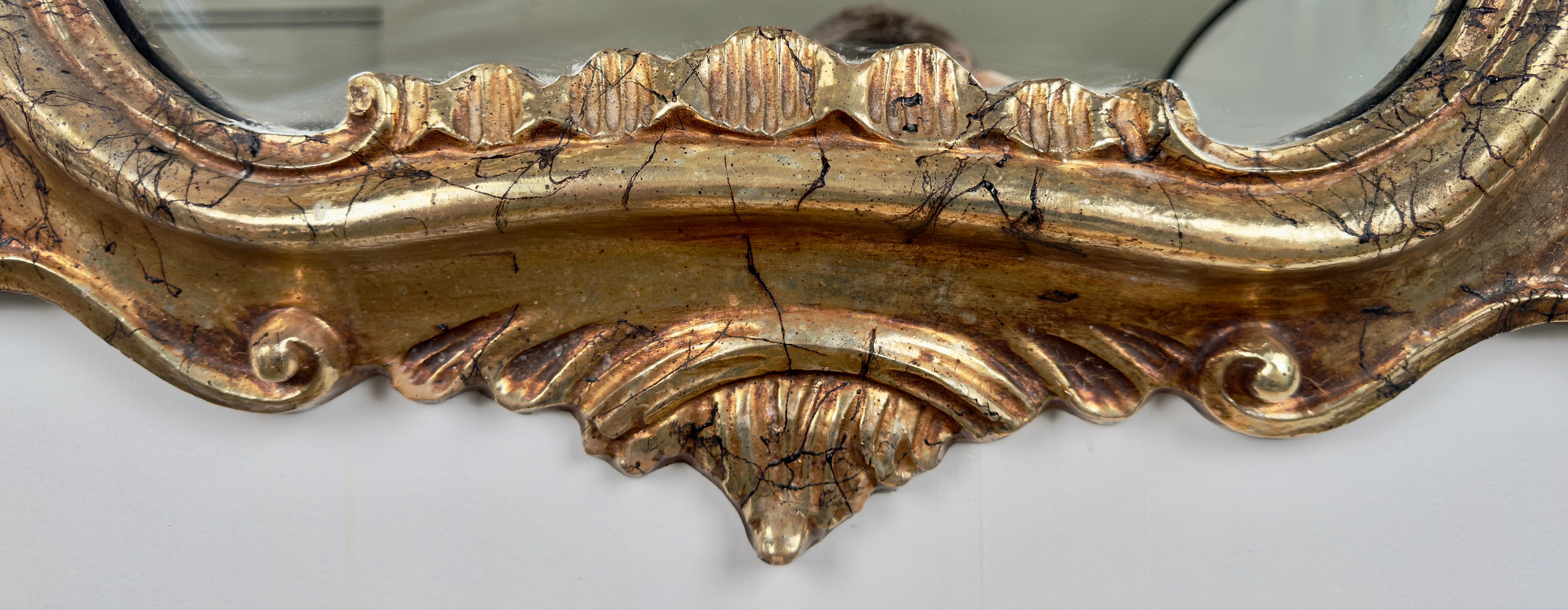 French Baroque Louis XV Style Antiqued Gold Wall or Console Mirror, a Pair For Sale 4