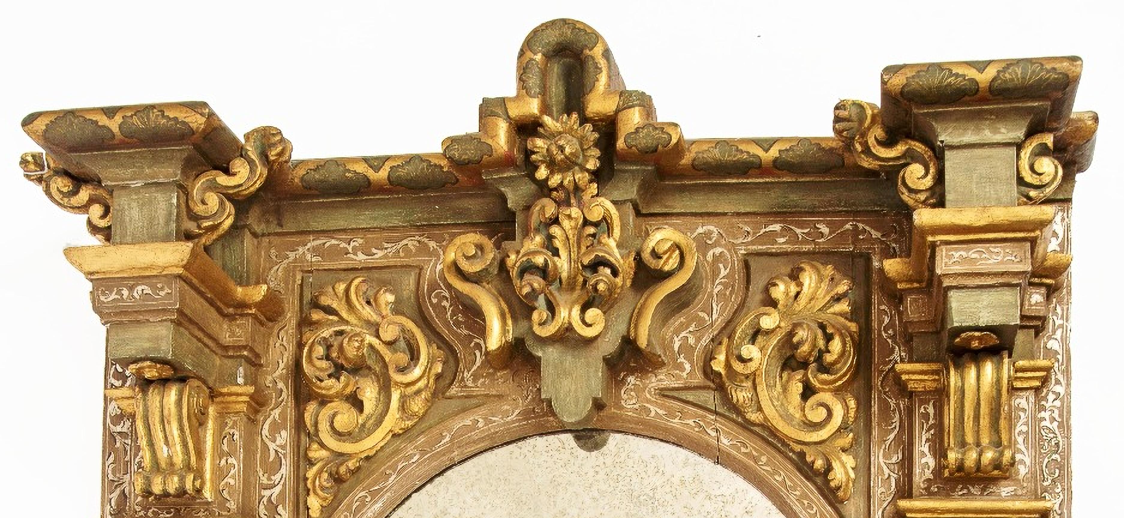 Hand-Crafted French Baroque Mirror Carved Wood 19th Century For Sale