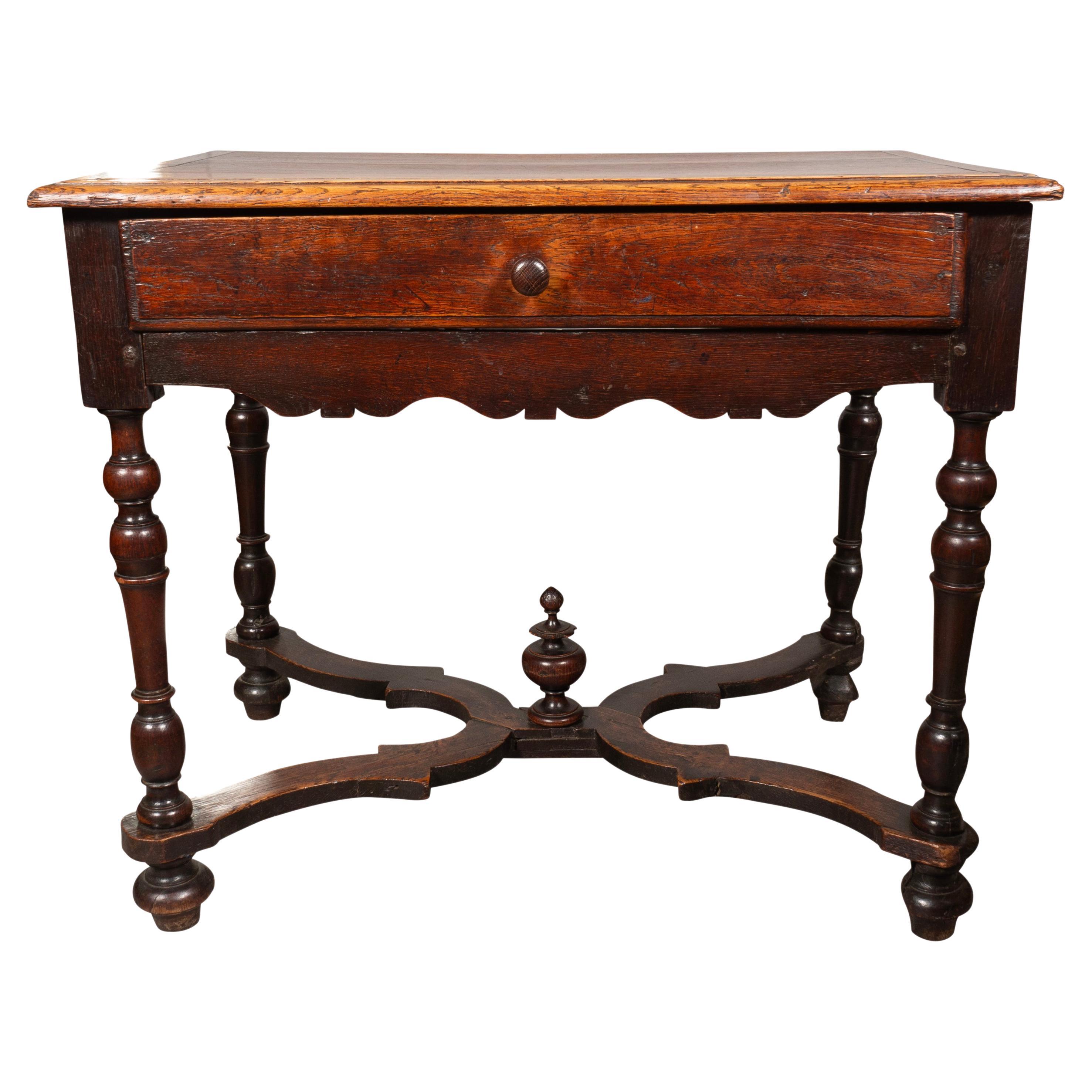 French Baroque Oak Side Table For Sale