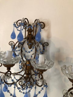 French Baroque Periwinkle Lavender Purple Opaline Drop Beads Sconces