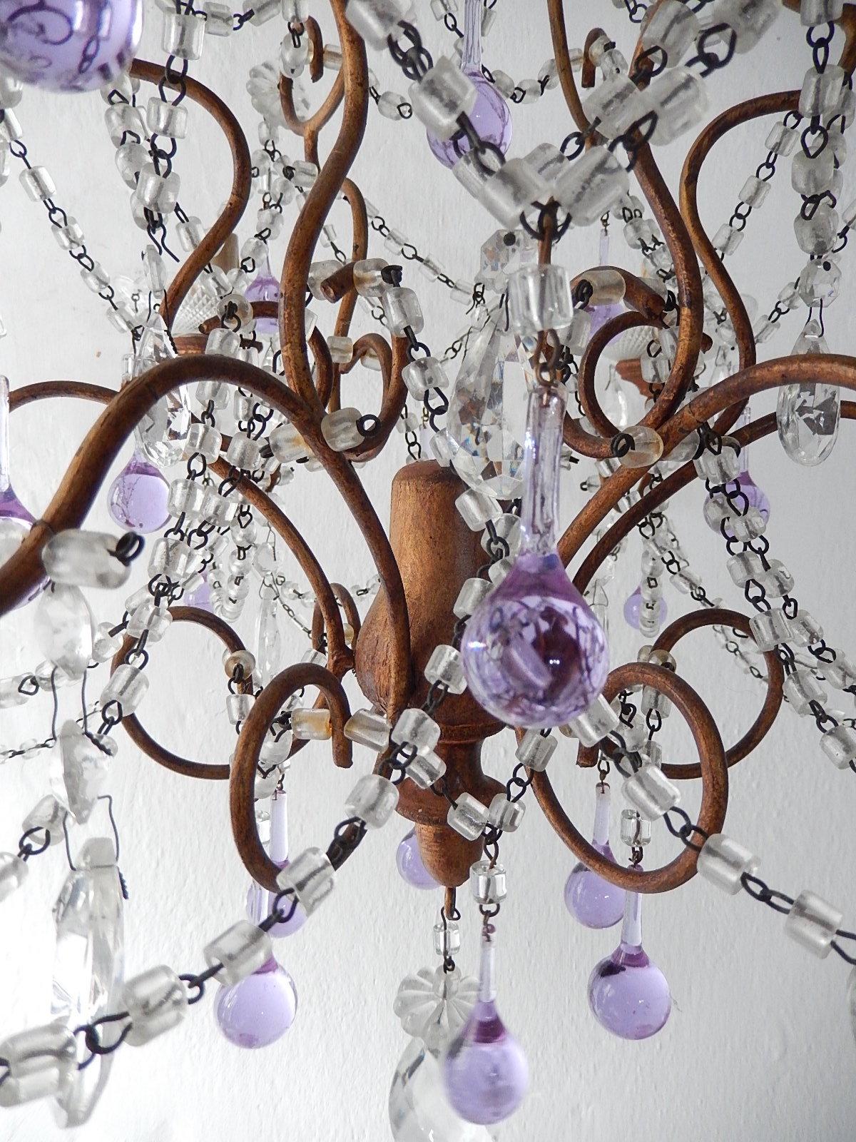 French Baroque Purple Lavender Murano Drops Crystal Prisms Swags Old Chandelier 1