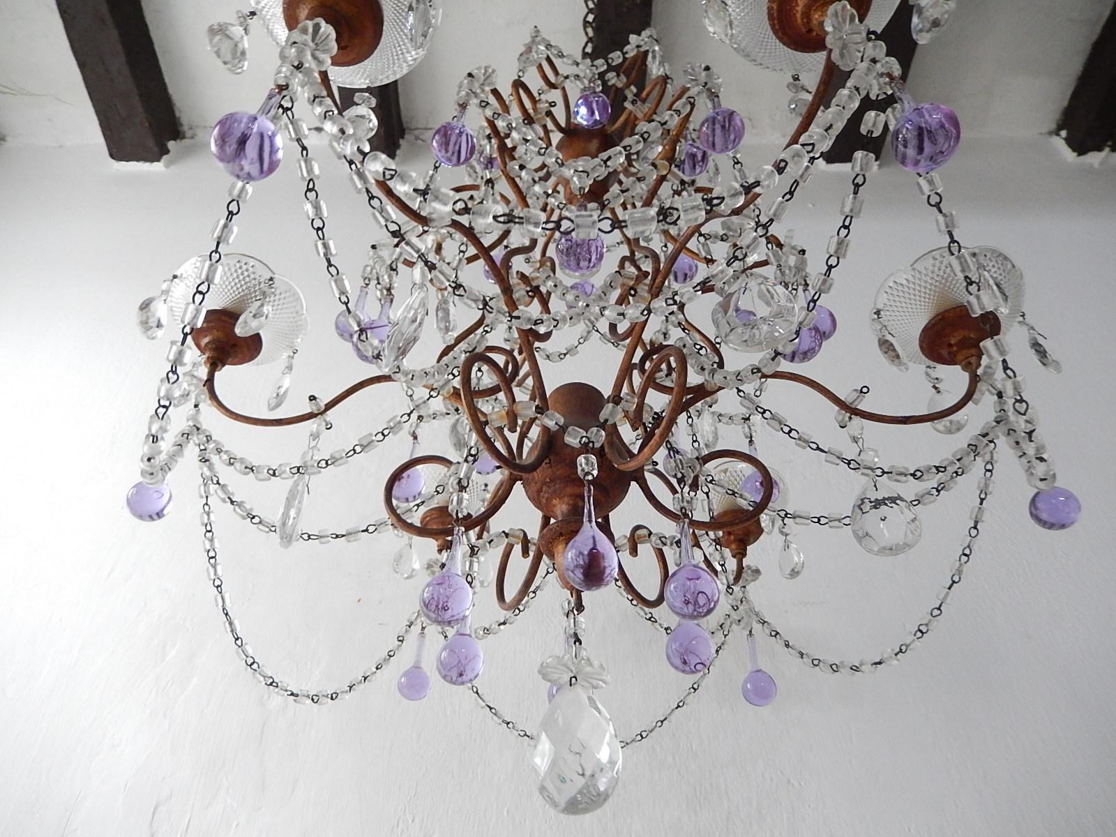 French Baroque Purple Lavender Murano Drops Crystal Prisms Swags Old Chandelier 2