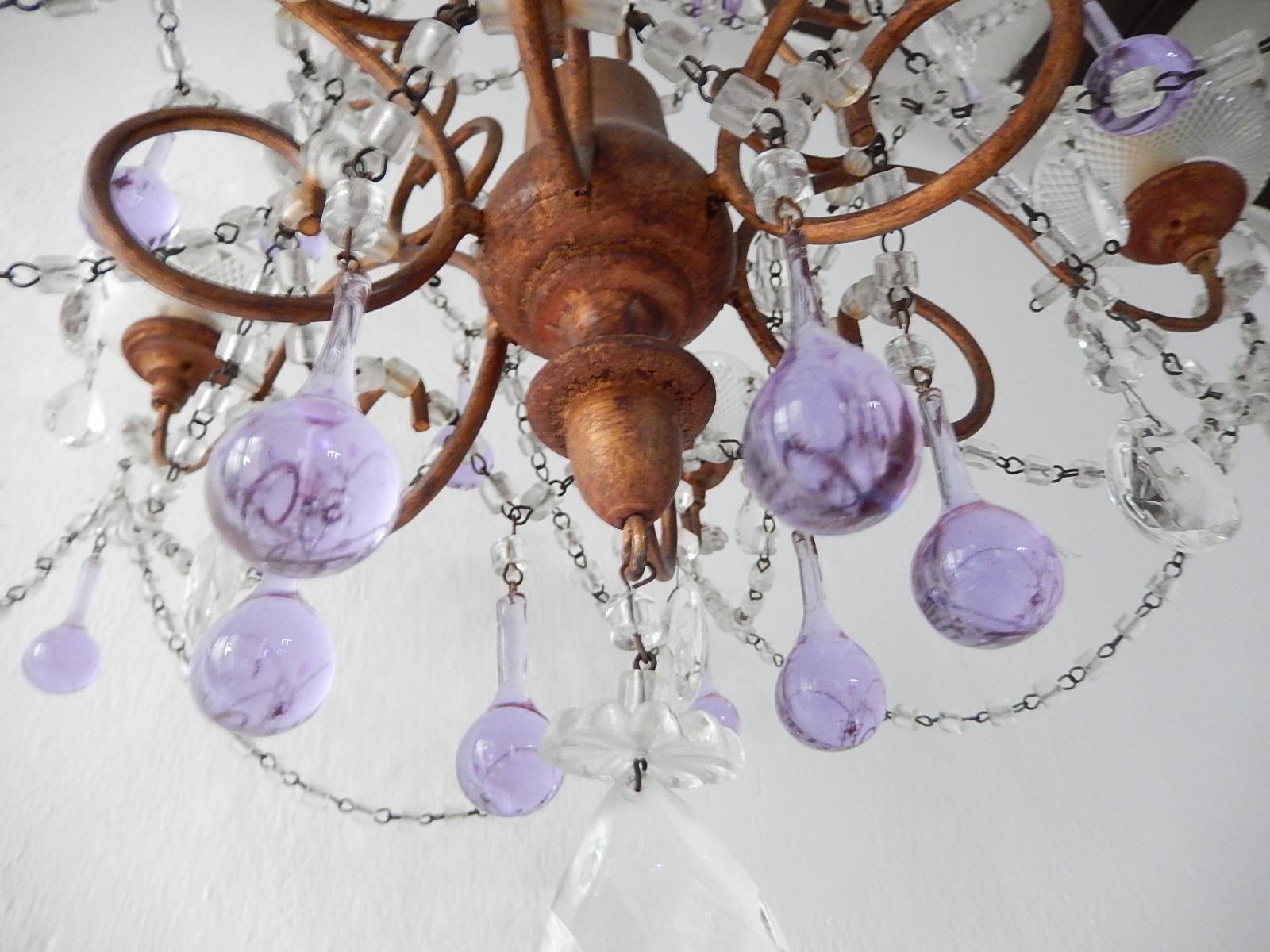 French Baroque Purple Lavender Murano Drops Crystal Prisms Swags Old Chandelier 3