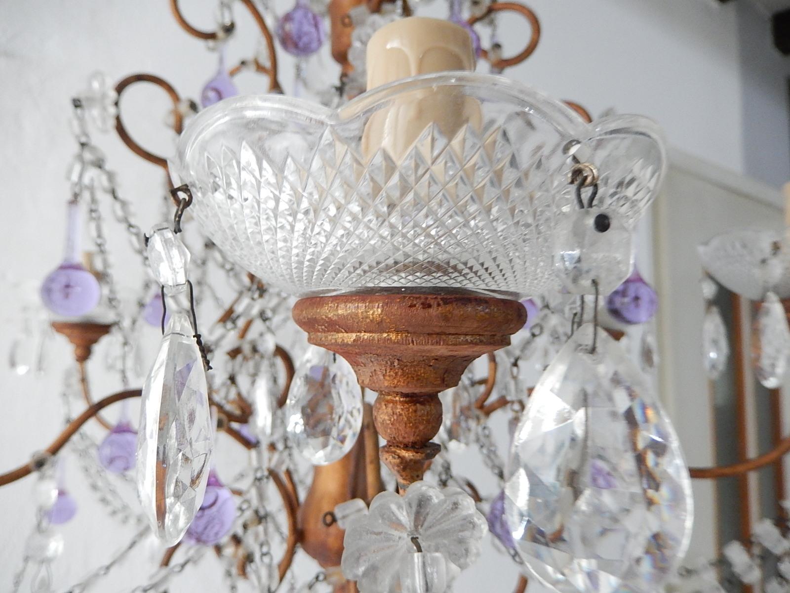 French Baroque Purple Lavender Murano Drops Crystal Prisms Swags Old Chandelier 4