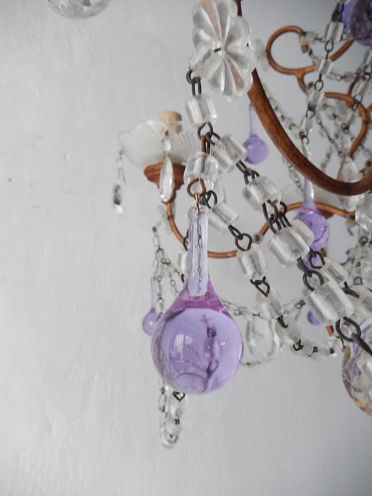 French Baroque Purple Lavender Murano Drops Crystal Prisms Swags Old Chandelier 5