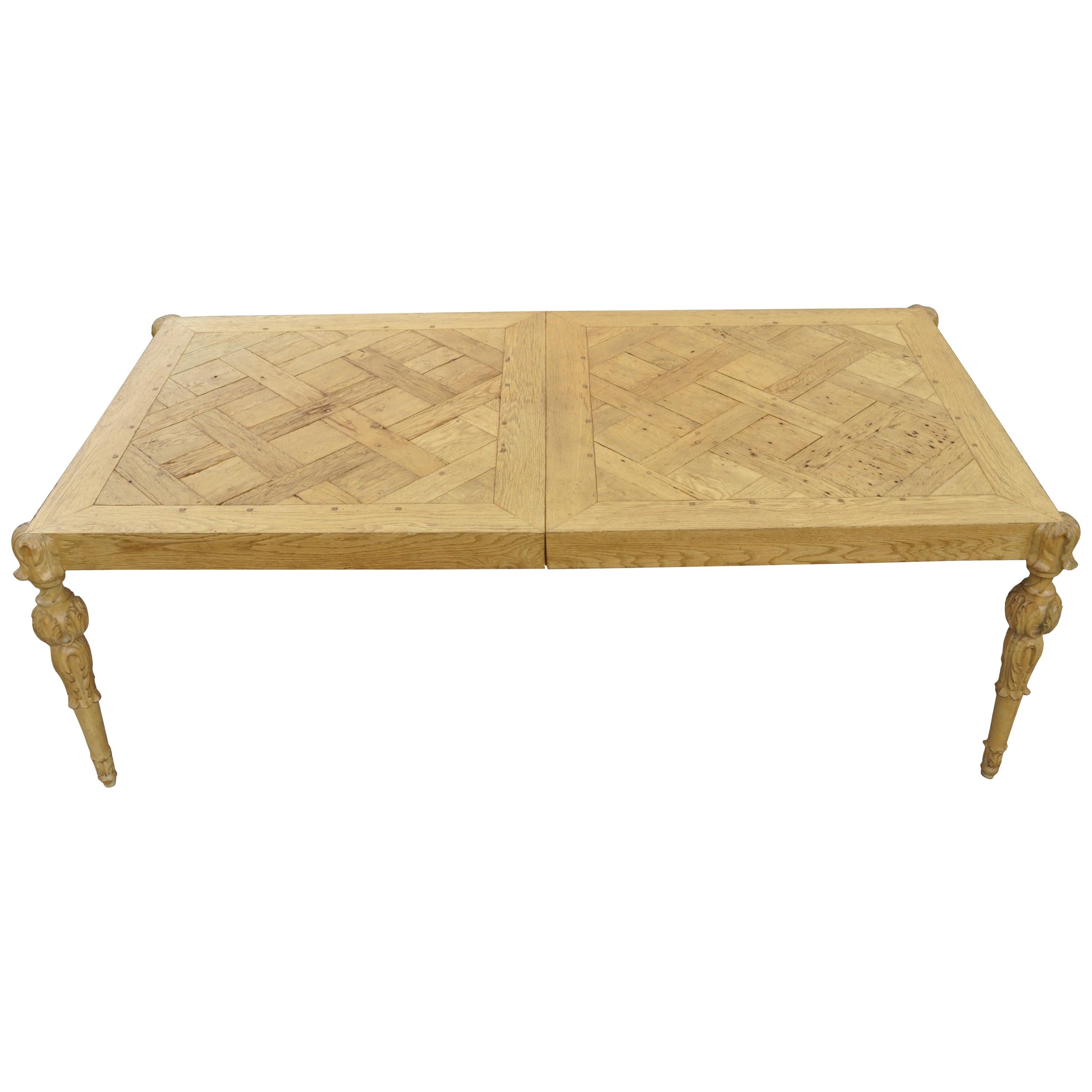 French Baroque Regency Parquetry Inlaid Dining Table of Wood Flooring For Sale