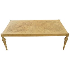 French Baroque Regency Parquetry Inlaid Dining Table of Wood Flooring