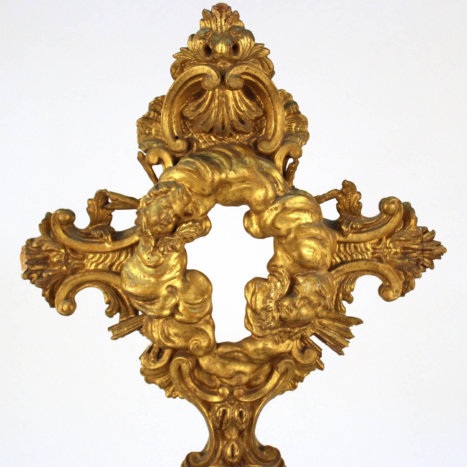 French Baroque Reliquary of the Holy Cross in Gilded Wood 1