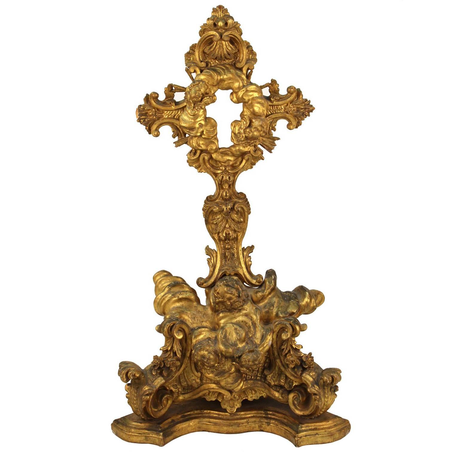 French Baroque Reliquary of the Holy Cross in Gilded Wood