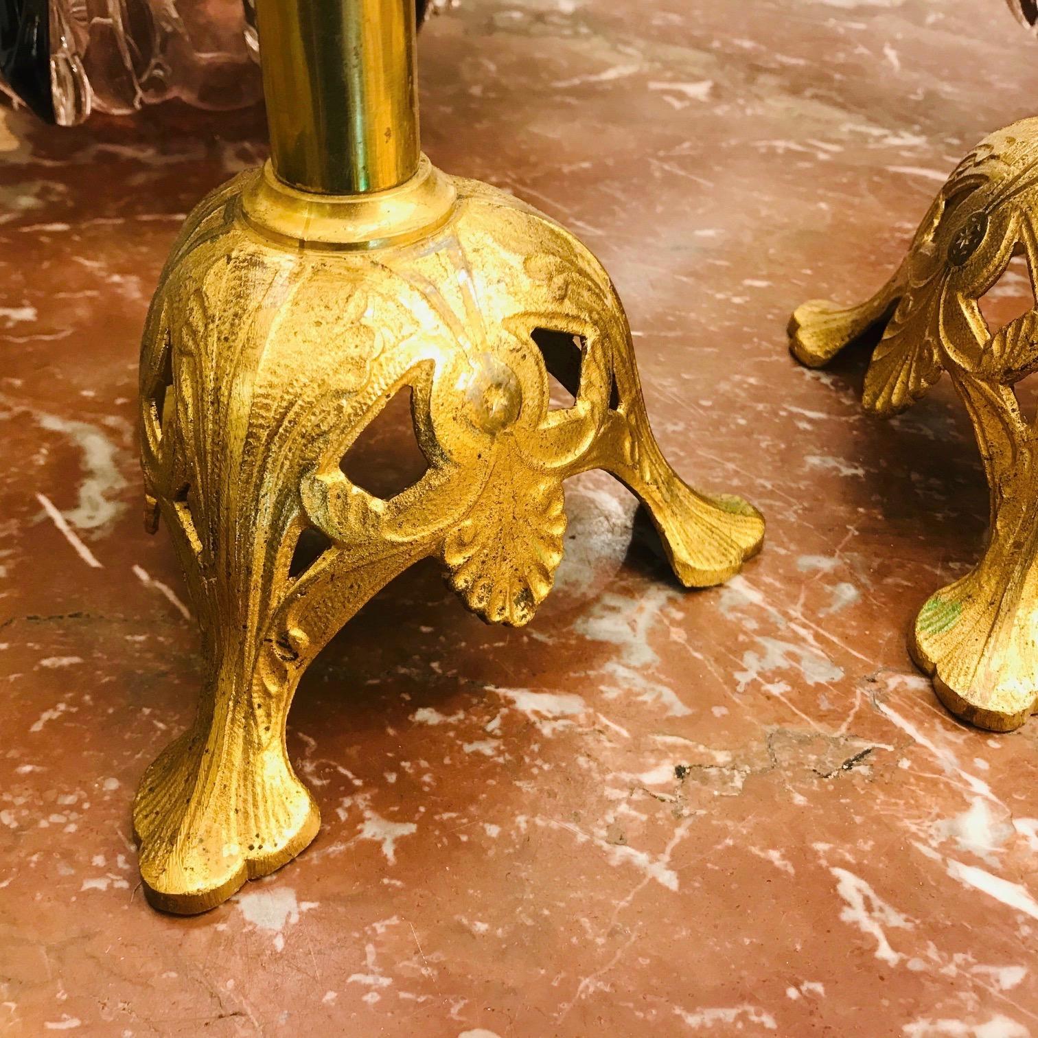 1880s French Baroque Revival Pair of Gilt Bronze Ormolu Pricket Candlesticks For Sale 6