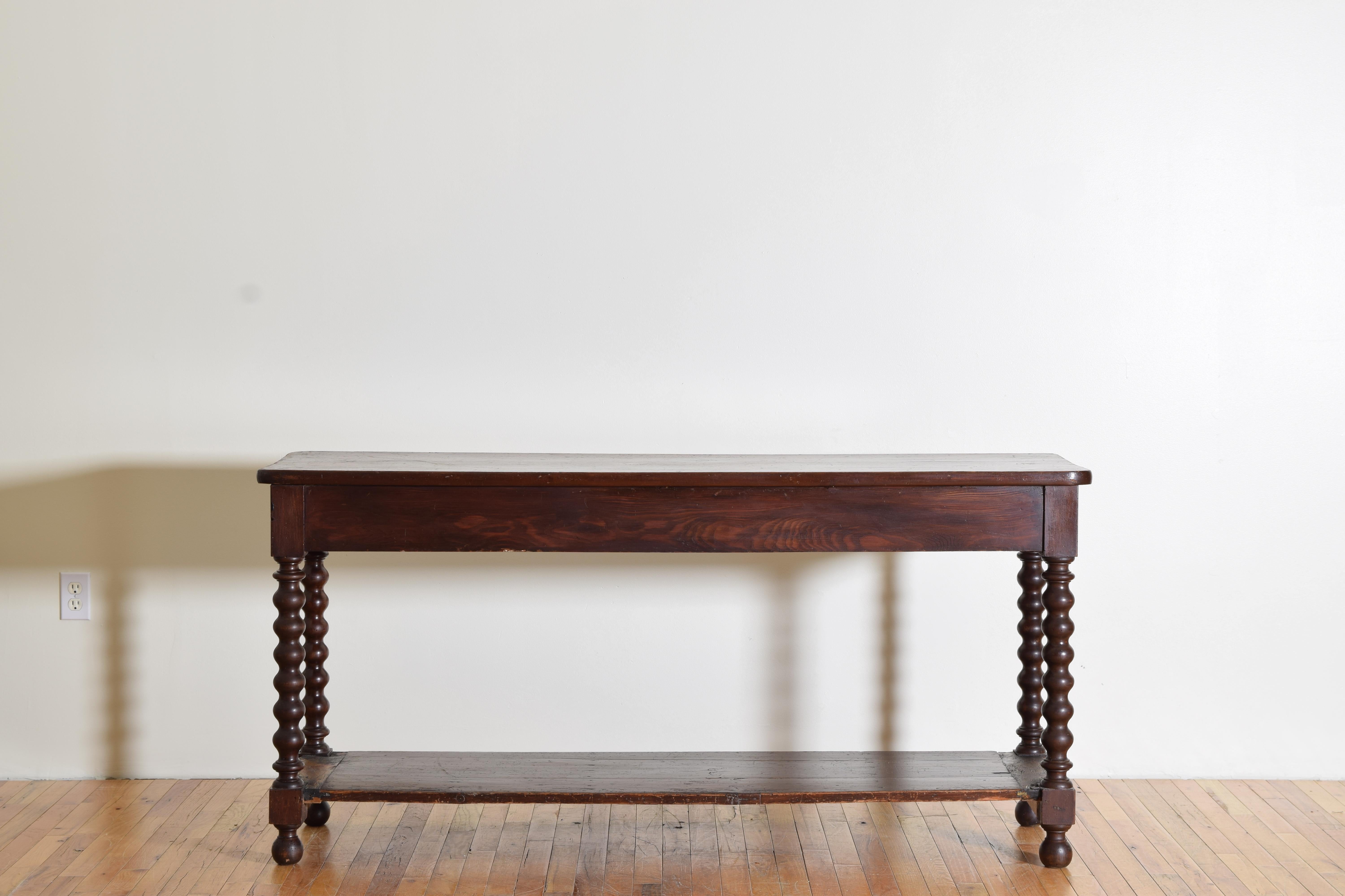 French Baroque Revival Period Turned Oak Sofa or Console Table, Mid-19th Century In Good Condition In Atlanta, GA